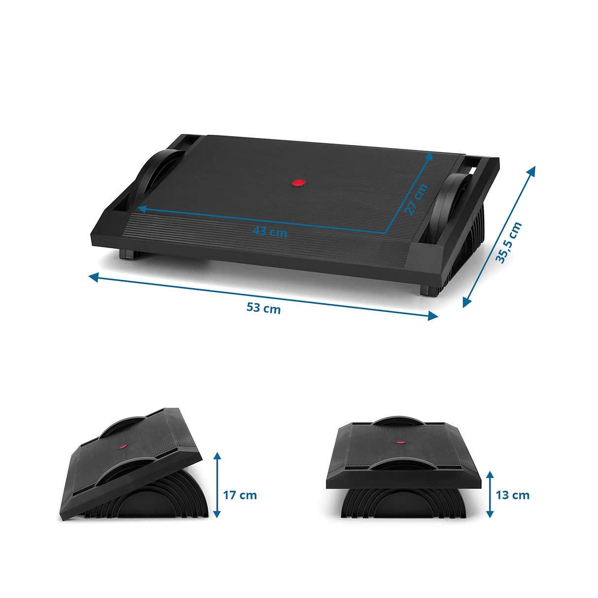 Maßzeichnung der Fußablage PODI I mit 53 × 35,5 cm von hjh OFFICE