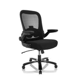 Schwarzer XXL Drehstuhl INSTRUCTOR SW I mit Netzrücken, Armlehnen und Fußkreuz mit fünf Rollen von hjh OFFICE – 360-Grad-Ansicht (schräge Frontansicht 40°)