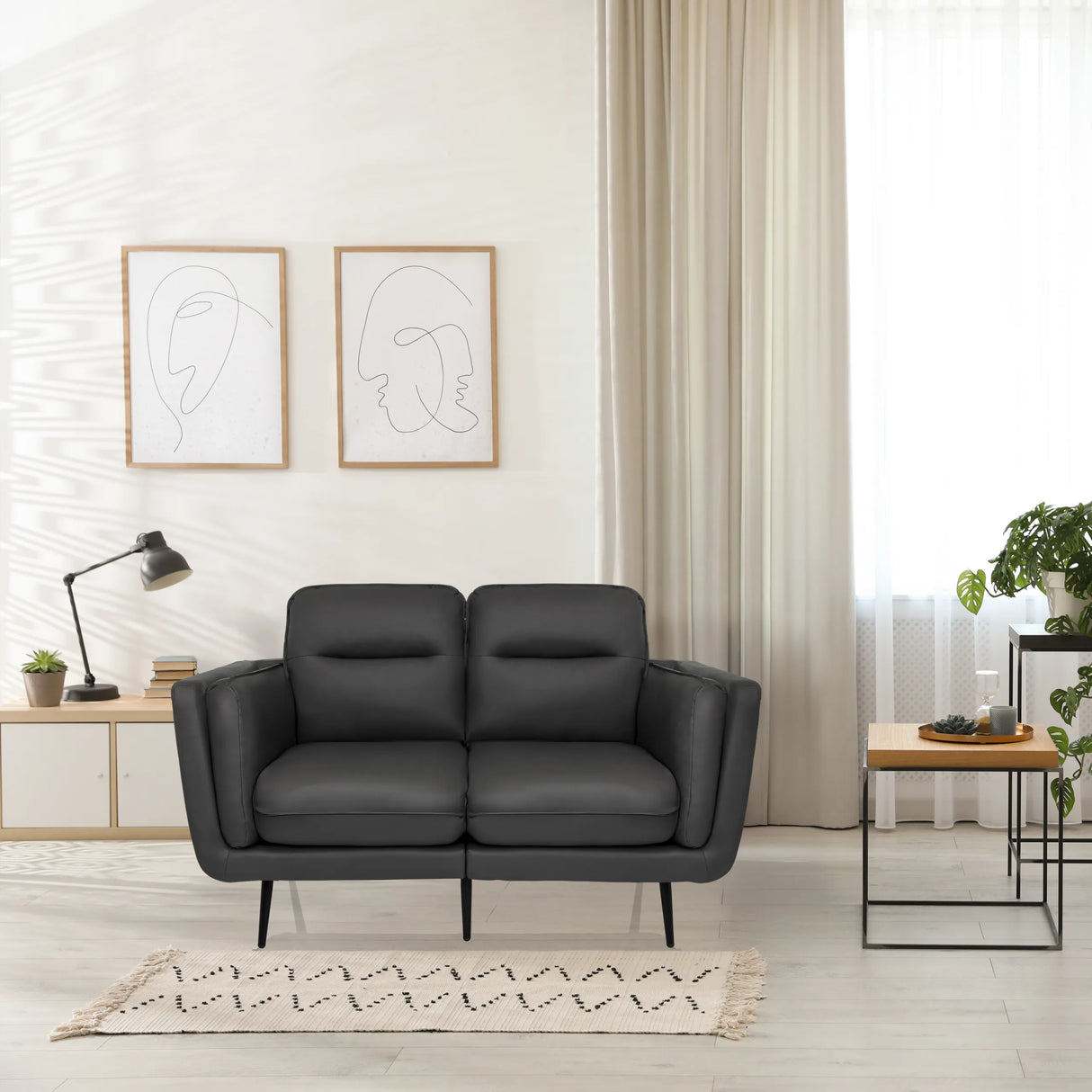 Graues Loungesofa VINTALUX mit zwei Sitzplätzen und schwarzen Beinen von hjh LIVING