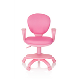 Rosa Kinderdrehstuhl KID COLOUR mit Armlehnen und Fußkreuz mit fünf Rollen von hjh OFFICE – 360-Grad-Ansicht (Frontansicht 0°)