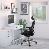 Schwarzer High-End-Bürostuhl INSPERO mit Kopfstütze und Armlehnen von hjh OFFICE