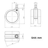 Technische Zeichnung der Stuhlrolle 5x ROLO No-Noise 11mm/75mm mit einem Durchmesser von 75 mm von hjh OFFICE
