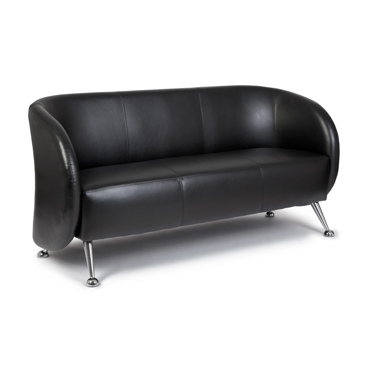 Schwarzes Loungesofa ST. LUCIA als Dreisitzer mit glänzenden Metallfüßen von hjh OFFICE – 360-Grad-Ansicht (Rückenansicht 180°)