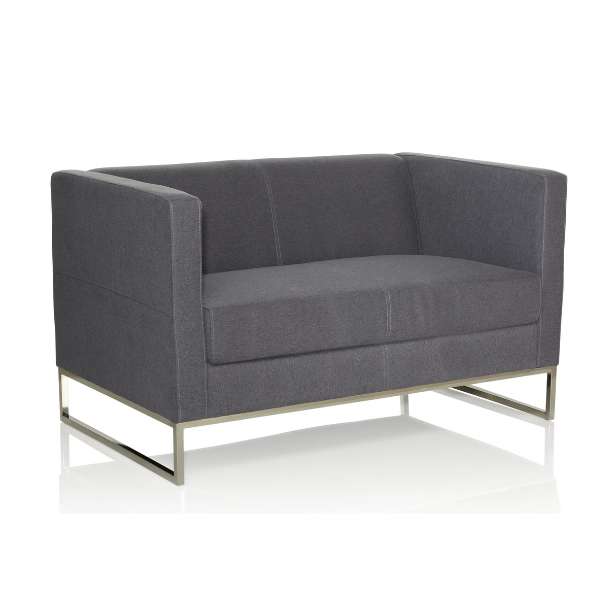 Dunkelgraues Loungesofa BARBADOS als Zwei-Sitzer mit Metallgestell von hjh OFFICE – 360-Grad-Ansicht (schräge Rückenansicht 120°)