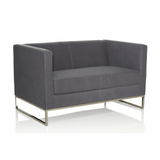 Dunkelgraues Loungesofa BARBADOS als Zwei-Sitzer mit Metallgestell von hjh OFFICE – 360-Grad-Ansicht (schräge Rückenansicht 120°)