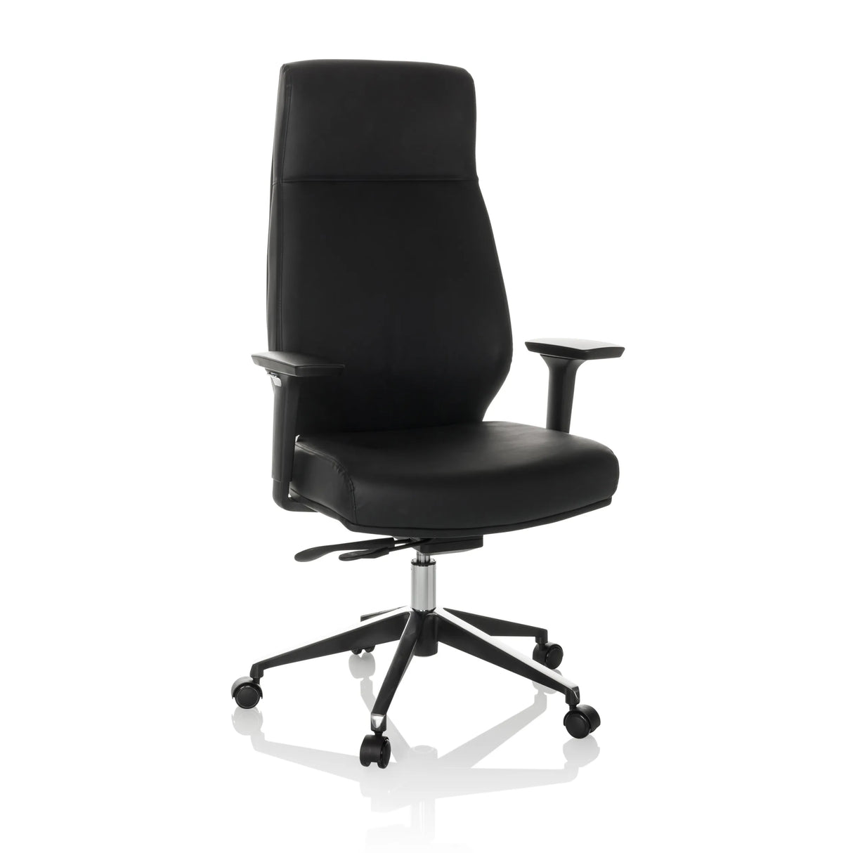 Schwarzer Profi-Chefsessel VITORO ECO mit Armlehnen und Fußkreuz mit fünf Rollen von hjh OFFICE – 360-Grad-Ansicht (Frontansicht 15°)
