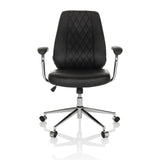 Schwarzer Home-Office-Chefsessel THEO I mit gesteppter Rückenlehne und Fußkreuz mit fünf Rollen von hjh OFFICE – 360-Grad-Ansicht (Frontansicht 0°)