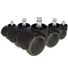Fünf schwarze Stuhlrollen 5x ROLO 10mm/50mm für Hartböden mit silberfarbenen Bolzen von hjh OFFICE