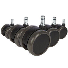 Fünf schwarze Stuhlrollen 5x ROLO 10mm/65mm für Hartböden mit metallischen Bolzen von hjh OFFICE