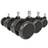 Fünf schwarze Stuhlrollen 5x ROLO 11mm/65mm für Hartböden mit silberfarbenen Bolzen von hjh OFFICE