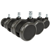 Fünf schwarze Stuhlrollen 5x ROLO 11mm/65mm für Hartböden mit silberfarbenen Bolzen von hjh OFFICE