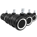 Fünf schwarze Stuhlrollen 5x ROLO COLOR 60 11mm/60mm mit weißem Ring für Hartböden von hjh OFFICE