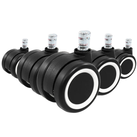Fünf schwarze Stuhlrollen 5x ROLO COLOR 60 11mm/60mm mit weißem Ring für Hartböden von hjh OFFICE