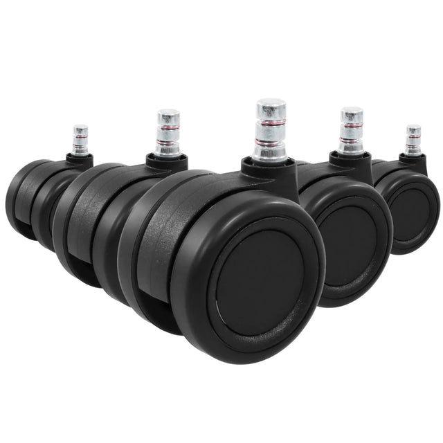 Fünf schwarze Stuhlrollen 5x ROLO COLOR 60 11mm/60mm für Hartböden mit metallenen Stiften von hjh OFFICE