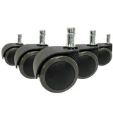 Fünf schwarze Stuhlrollen 5x ROLO EASY 11mm/50mm für Hartböden mit metallenen Befestigungsstiften von hjh OFFICE