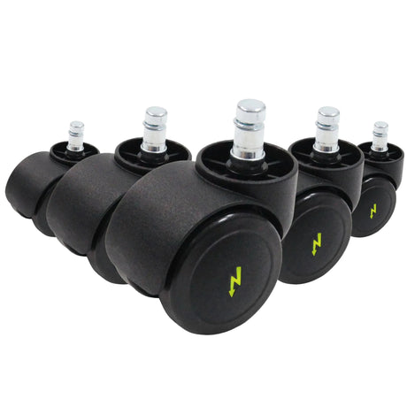Fünf schwarze Stuhlrollen 5x ROLO ESD 11mm/50mm für Hartböden mit metallischen Bolzen von hjh OFFICE