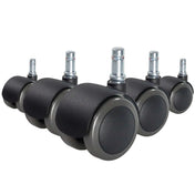 Fünf schwarze Stuhlrollen 5x ROLO FIX 11mm/50mm für Hartböden mit silberfarbenen Metallstiften von hjh OFFICE