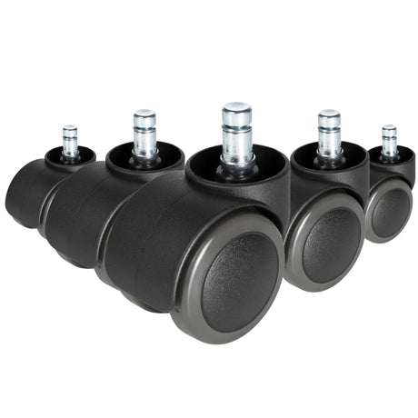 Fünf schwarze Stuhlrollen 5x ROLO FREE 10mm/50mm für Hartböden mit silberfarbenen Bolzen von hjh OFFICE
