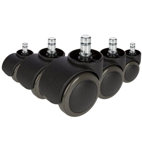 Fünf schwarze Stuhlrollen 5x ROLO FREE 11mm/50mm für Hartböden mit metallenen Bolzen von hjh OFFICE