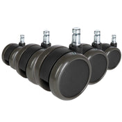 Fünf schwarze Stuhlrollen 5x ROLO FREE 11mm/65mm für Hartböden mit metallischen Stiften von hjh OFFICE