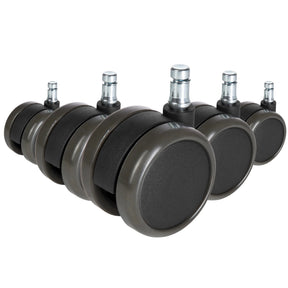Fünf schwarze Stuhlrollen 5x ROLO FREE 11mm/65mm für Hartböden mit metallischen Stiften von hjh OFFICE