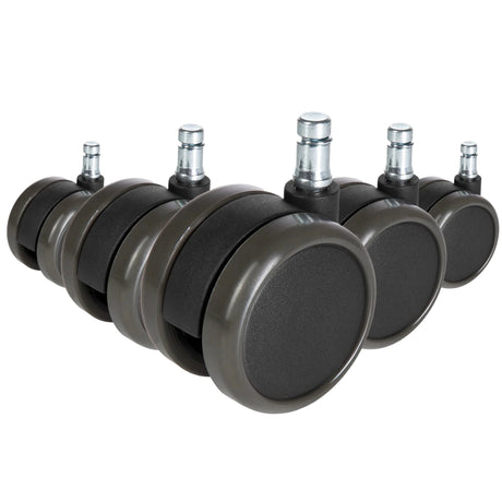 Fünf schwarze Stuhlrollen 5x ROLO FREE 11mm/65mm für Hartböden mit metallischen Stiften von hjh OFFICE