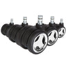Fünf Stuhlrollen 5x ROLO GAME No-Noise 11mm/60mm in Schwarz und Chrom für Hartböden von hjh OFFICE