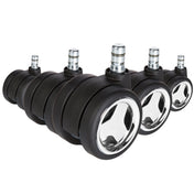 Fünf Stuhlrollen 5x ROLO GAME No-Noise 11mm/60mm in Schwarz und Chrom für Hartböden von hjh OFFICE