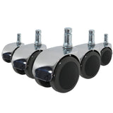 Fünf Stuhlrollen 5x ROLO LUX 11mm/50mm in Schwarz und Silber mit glänzendem Metallgehäuse von hjh OFFICE