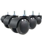 Fünf schwarze Stuhlrollen 5x ROLO M10/50mm für Hartböden mit silbernen Gewindebolzen von hjh OFFICE