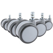 Fünf graue Stuhlrollen 5x ROLO MOVE 60 11mm/60mm für Hartböden mit metallischen Bolzen von hjh OFFICE