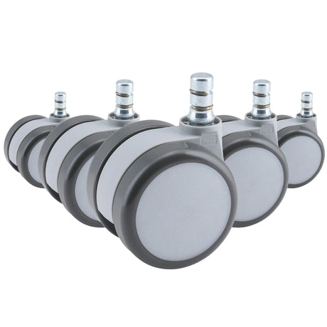 Fünf graue Stuhlrollen 5x ROLO MOVE 60 11mm/60mm für Hartböden mit metallischen Bolzen von hjh OFFICE
