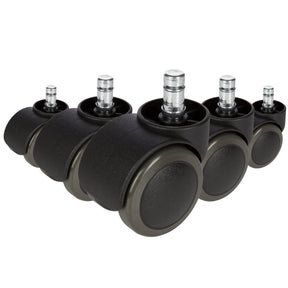 Fünf schwarze Stuhlrollen 5x ROLO No-Noise 11mm/50mm für Hartböden mit metallischen Bolzen von hjh OFFICE