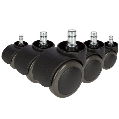 Fünf schwarze Stuhlrollen 5x ROLO No-Noise 11mm/50mm für Hartböden mit metallischen Bolzen von hjh OFFICE