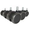 Fünf schwarze Stuhlrollen 5x ROLO No-Noise 11mm/65mm für Hartböden mit silberfarbenen Bolzen von hjh OFFICE