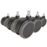 Fünf schwarze Stuhlrollen 5x ROLO No-Noise 11mm/75mm für Hartböden mit silbernen Metallstiften von hjh OFFICE