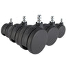 Fünf schwarze Stuhlrollen 5x ROLO No-Noise 11mm/75mm für Teppichböden mit silberfarbenen Metallstiften von hjh OFFICE