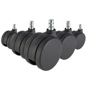 Fünf schwarze Stuhlrollen 5x ROLO No-Noise 11mm/75mm für Teppichböden mit silberfarbenen Metallstiften von hjh OFFICE