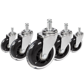 Fünf Stuhlrollen 5x ROLO SKATE CT 11mm/75mm in Silber und Transparent für Hartböden von hjh OFFICE