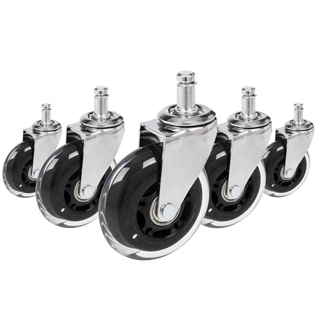 Fünf Stuhlrollen 5x ROLO SKATE CT 11mm/75mm in Silber und Transparent für Hartböden von hjh OFFICE