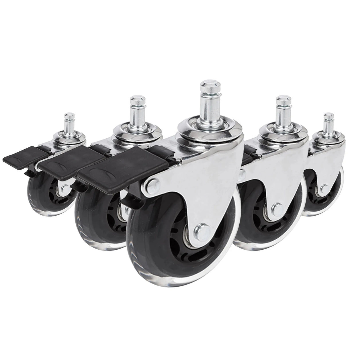 Stuhlrolle 5x ROLO SKATE CT 11mm/75mm in Silber und Transparent mit Feststellbremse für Hartböden von hjh OFFICE