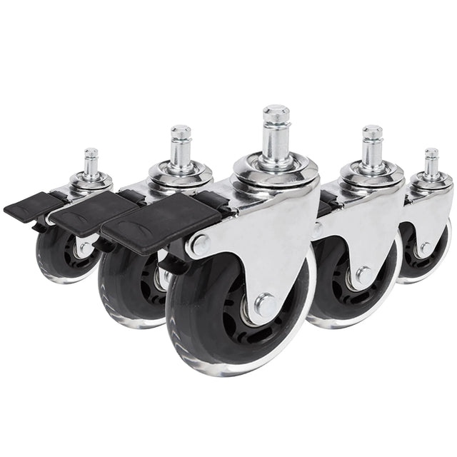 Stuhlrolle 5x ROLO SKATE CT 11mm/75mm in Silber und Transparent mit Feststellbremse für Hartböden von hjh OFFICE