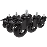 Fünf schwarze Stuhlrollen 5x ROLO SKATE S 11mm/75mm mit Feststellbremsen für Hartböden von hjh OFFICE