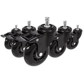 Fünf schwarze Stuhlrollen 5x ROLO SKATE S 11mm/75mm mit Feststellbremsen für Hartböden von hjh OFFICE