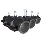 Fünf schwarze Stuhlrollen 5x ROLO STOP 11mm/50mm für Hartböden mit silbernen Metallstiften von hjh OFFICE