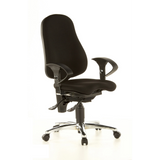 Schwarzer Profi-Bürostuhl SITNESS 10 mit Armlehnen und Fußkreuz mit fünf Rollen von Topstar – 360-Grad-Ansicht (schräge Frontansicht 40°)