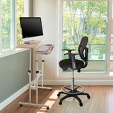 Stehschreibtisch WORKSTATION I in Weiß und Eiche mit zwei Arbeitsebenen auf Rollen von hjh OFFICE