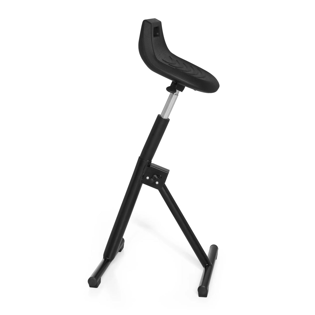Schwarze Stehhilfe TOP WORK 31 mit Sitzschale und T-Fuß von hjh OFFICE – 360-Grad-Ansicht (Seitenprofil 80°)