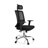 Schwarzer Home-Office-Bürostuhl ZH 200 mit Netzrücken und Fußkreuz mit fünf Rollen von hjh OFFICE – 360-Grad-Ansicht (schräge Frontansicht 60°)