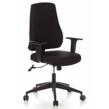 Schwarzer Profi-Bürostuhl PRO-TEC 100 mit Armlehnen und Fußkreuz mit fünf Rollen von hjh OFFICE – 360-Grad-Ansicht (schräge Frontansicht 40°)